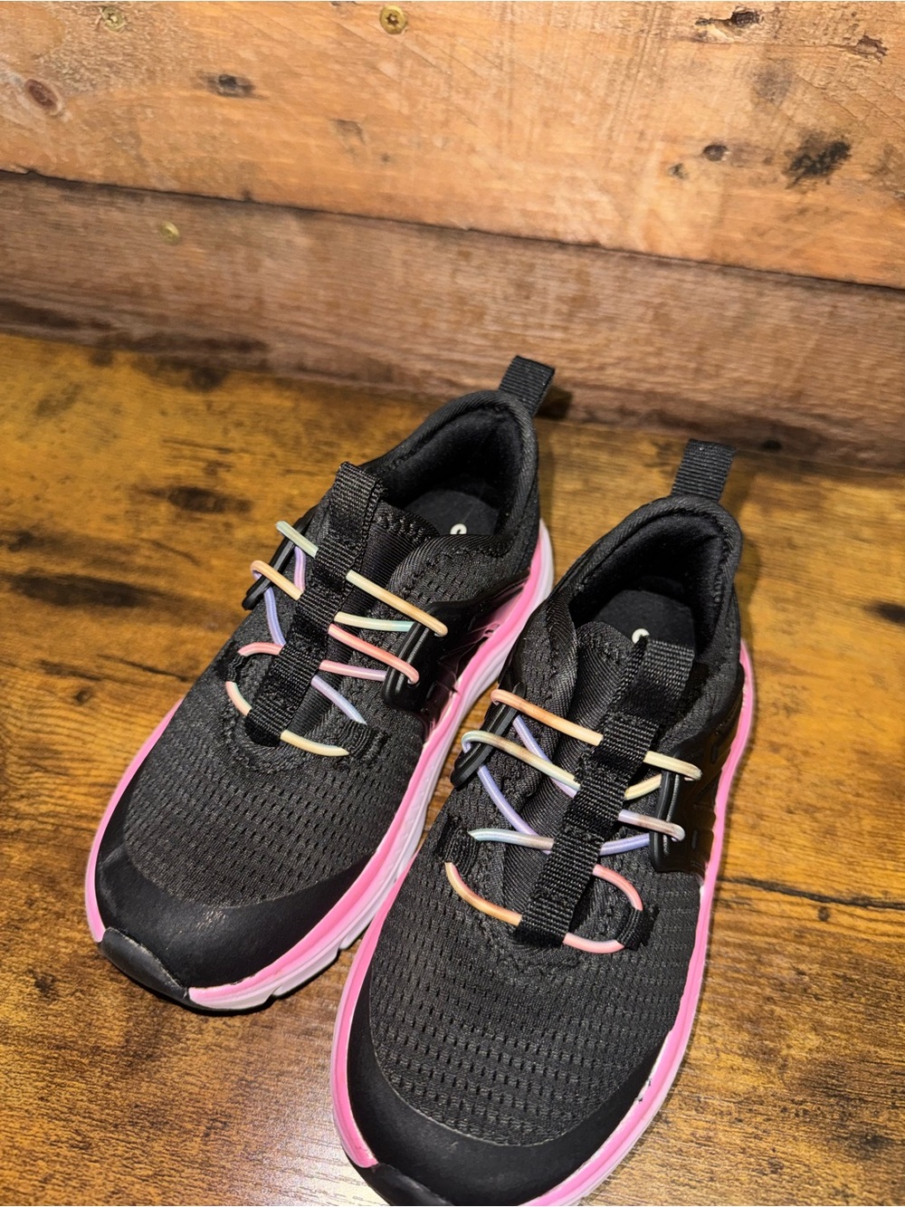 Avia Kids Black Sneakers with Pink Trim and Pastel Laces